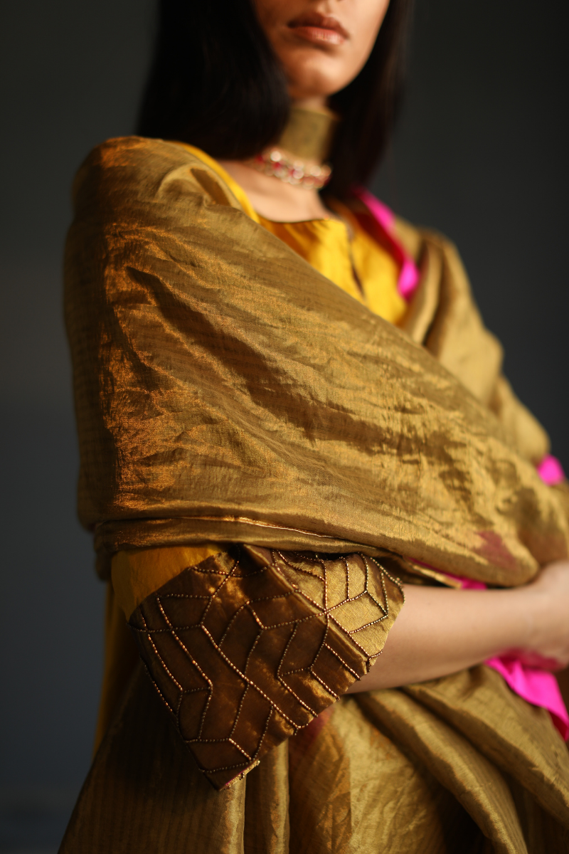 Chauranga Dupatta In Antique Gold Handloom Tissue