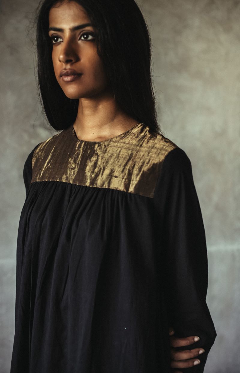 Empireline Kurta In Black chanderi with Palazzo