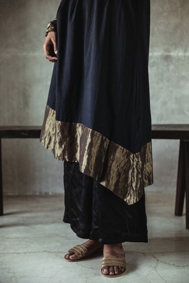 Empireline Kurta In Black chanderi with Palazzo