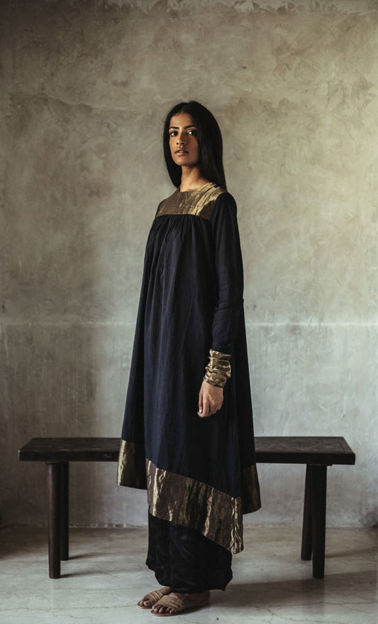 Empireline Kurta In Black chanderi with Palazzo