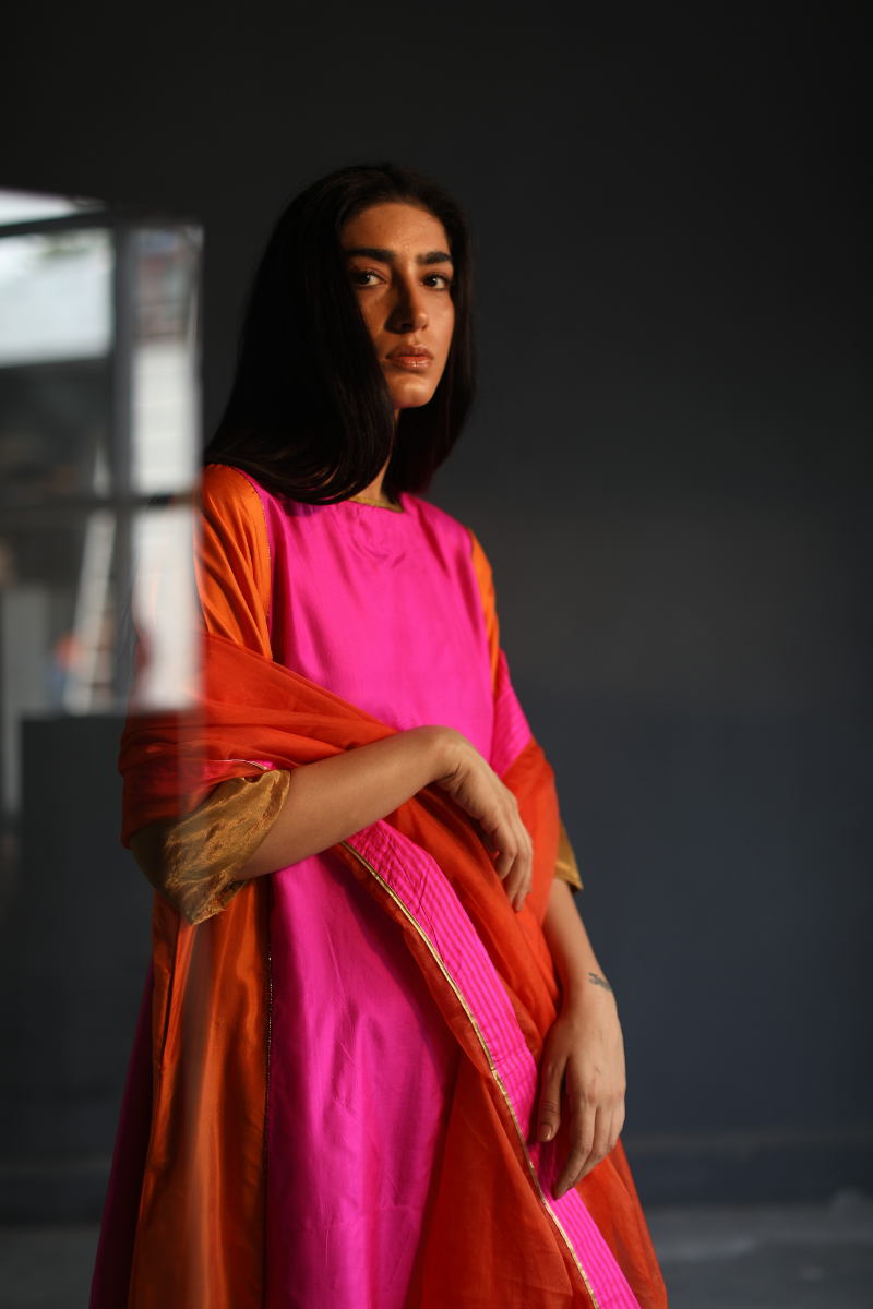 FB Kurta In Pink Pure Silk With Pant