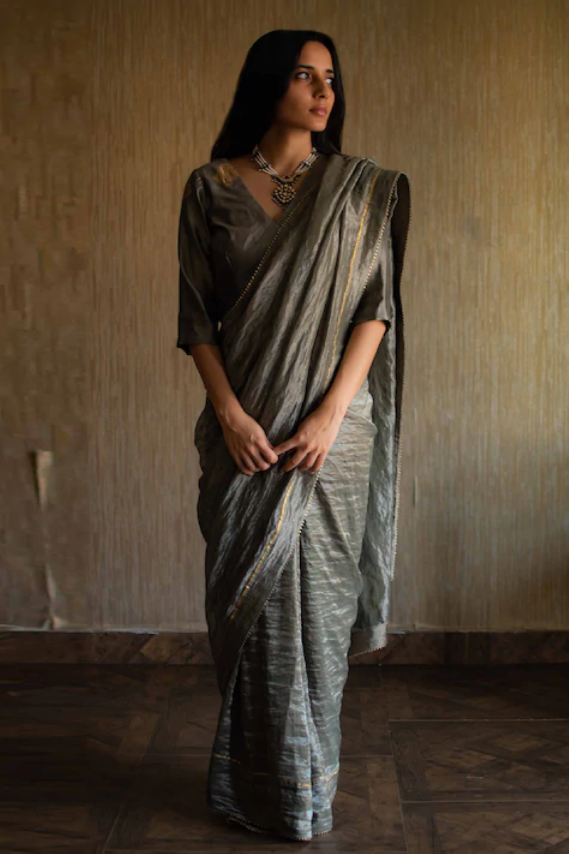 Sage Green handloom tissue Sari