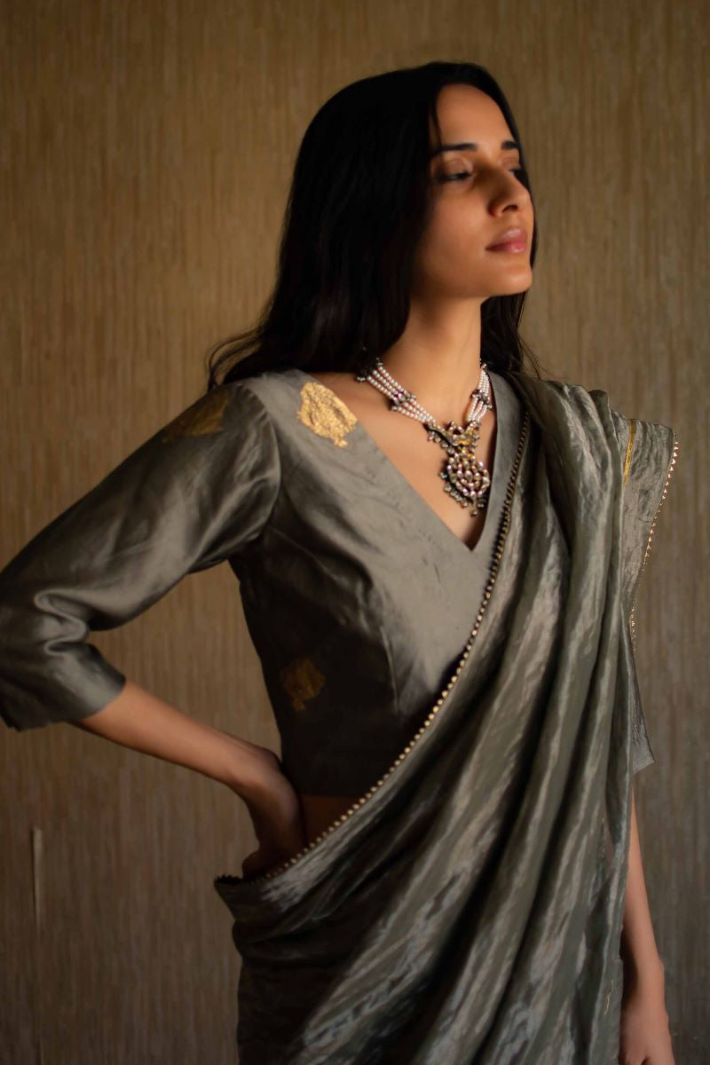 Sage Green handloom tissue Sari