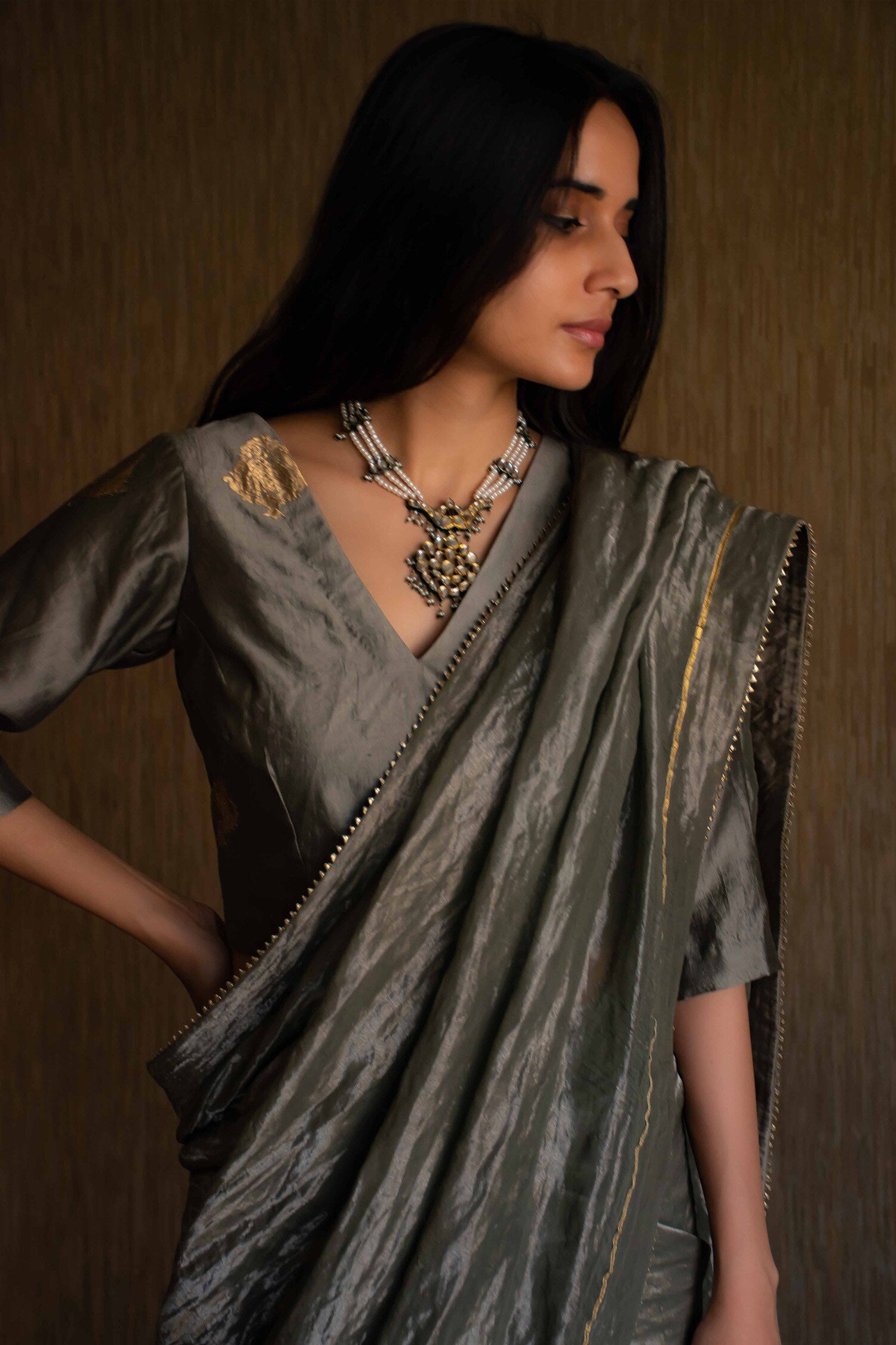 Sage Green handloom tissue Sari