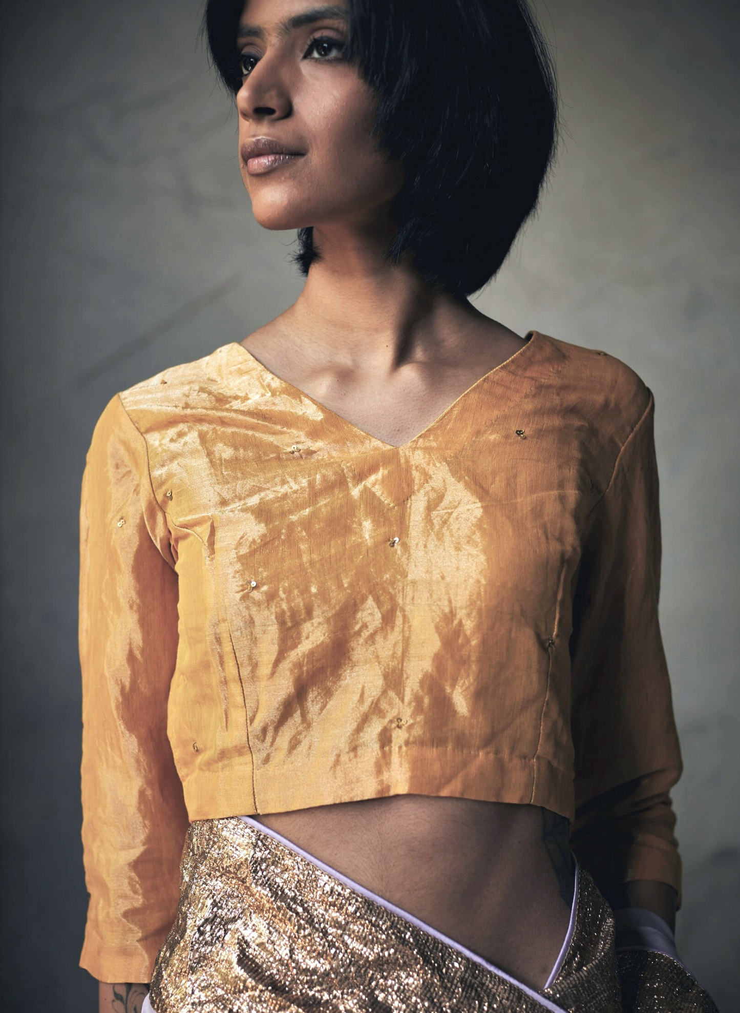 Nina Blouse In Yellow Tissue with Embroidery