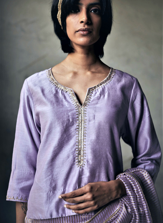 Saifi Blouse In Lavender Chanderi with Embroidery