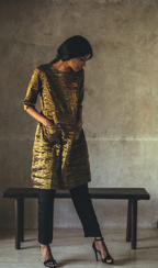 Coco Dress In Antique Gold Handwoven Tissue With Pants