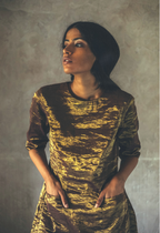 Coco Dress In Antique Gold Handwoven Tissue With Pants