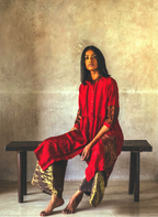 Shama Jacket In Pure Red Handwoven Silk With Palazzo