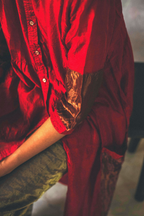 Shama Jacket In Pure Red Handwoven Silk With Palazzo