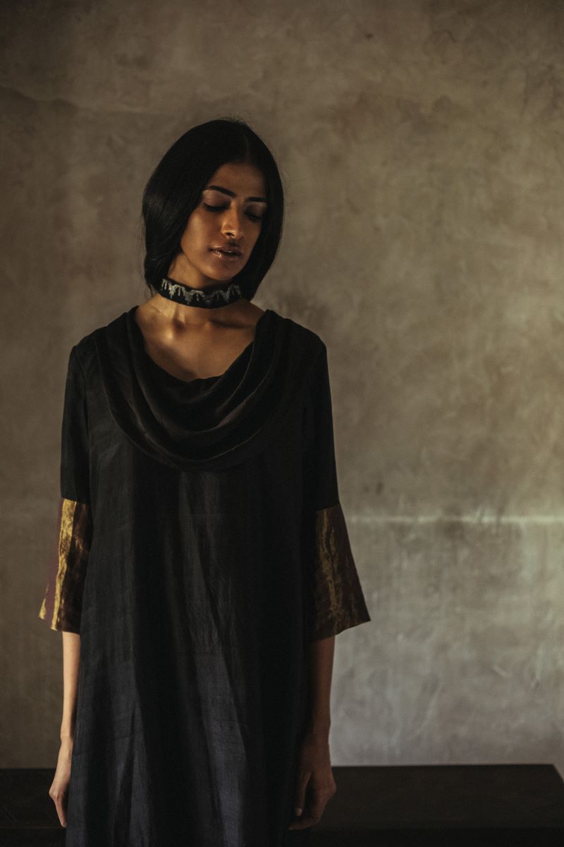 Kathy Cowl Dress In Black Silk