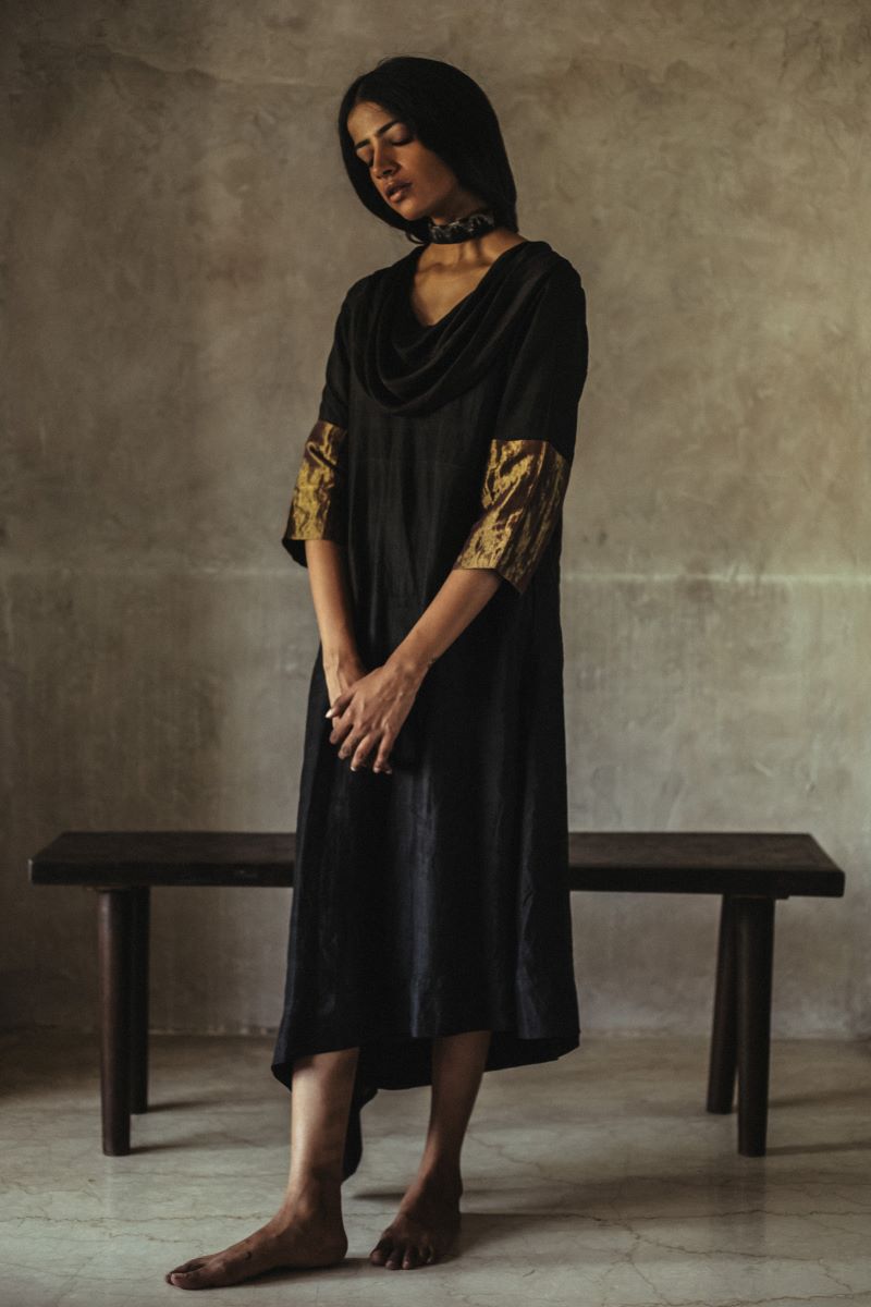 Kathy Cowl Dress In Black Silk