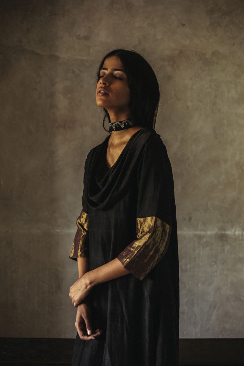Kathy Cowl Dress In Black Silk