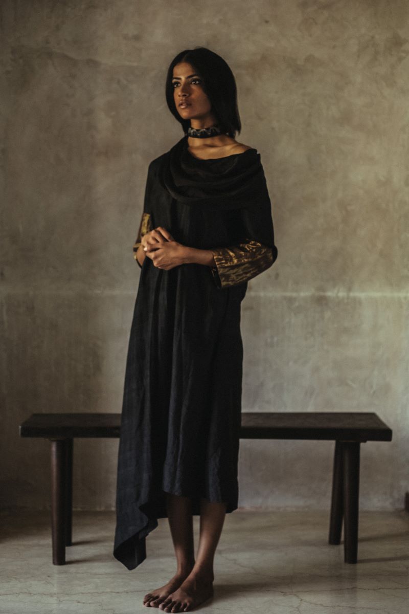 Kathy Cowl Dress In Black Silk