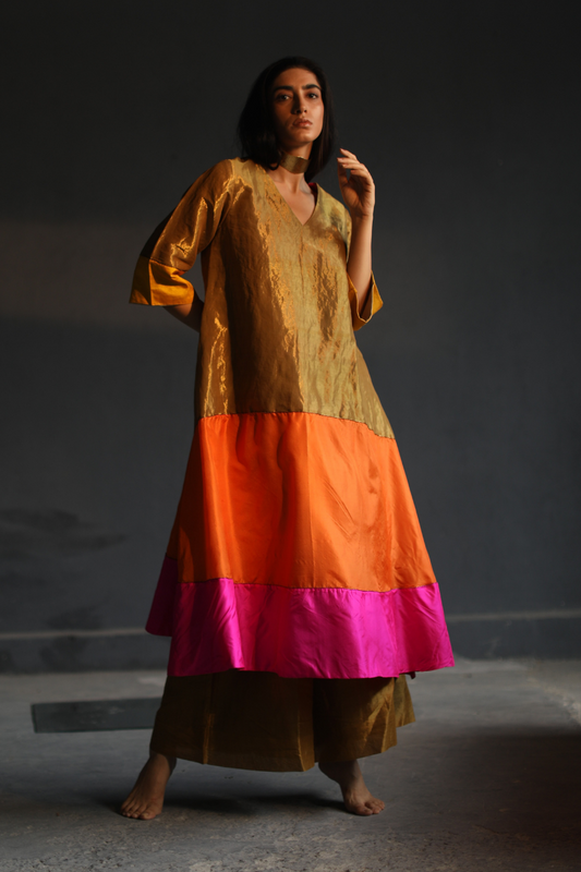 HL Kurta In Different Colours Of Mithai In Pure Silk & Antique Gold Handloom Tissue