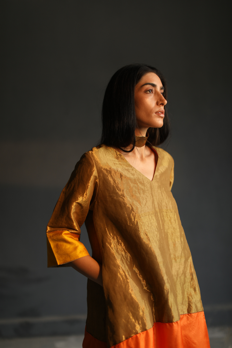 HL Kurta In Different Colours Of Mithai In Pure Silk & Antique Gold Handloom Tissue