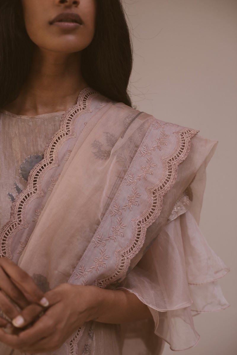 Blush handblock organza Saree