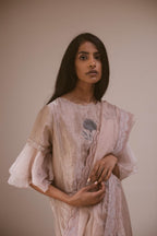 Blush handblock organza Saree