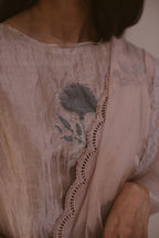 Blush handblock organza Saree