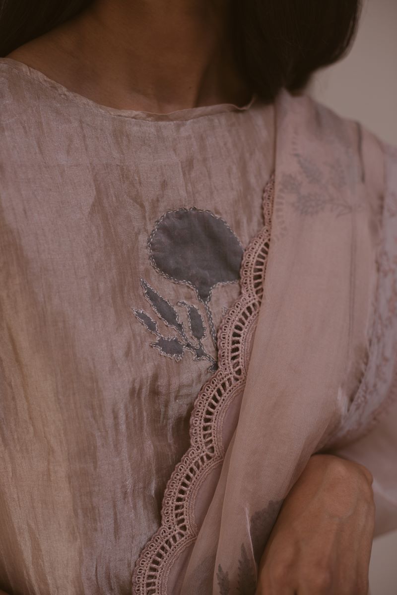 Blush handblock organza Saree