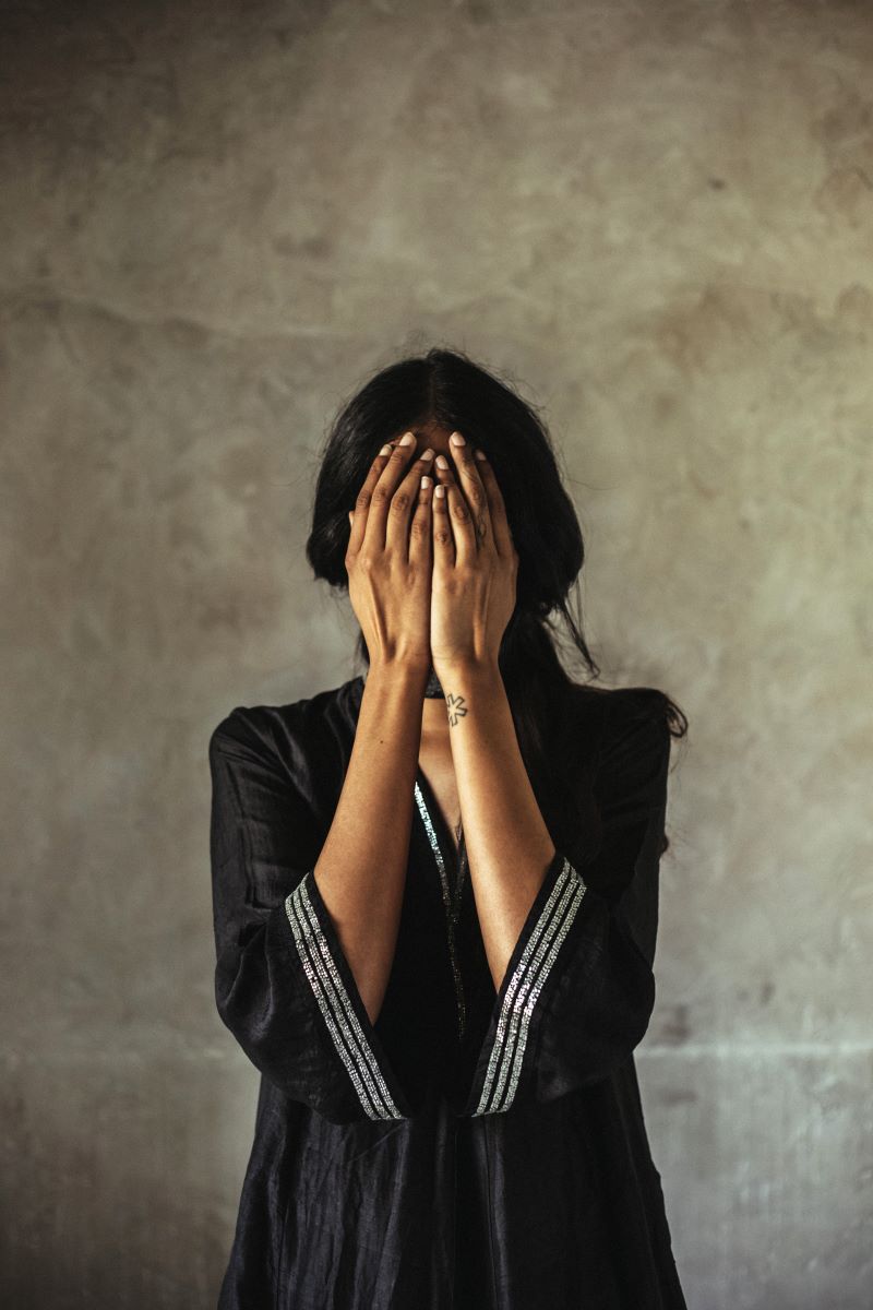 Shashiko Dress in Black Silk With Silver Tissue Palazzo