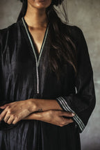 Shashiko Dress in Black Silk With Silver Tissue Palazzo