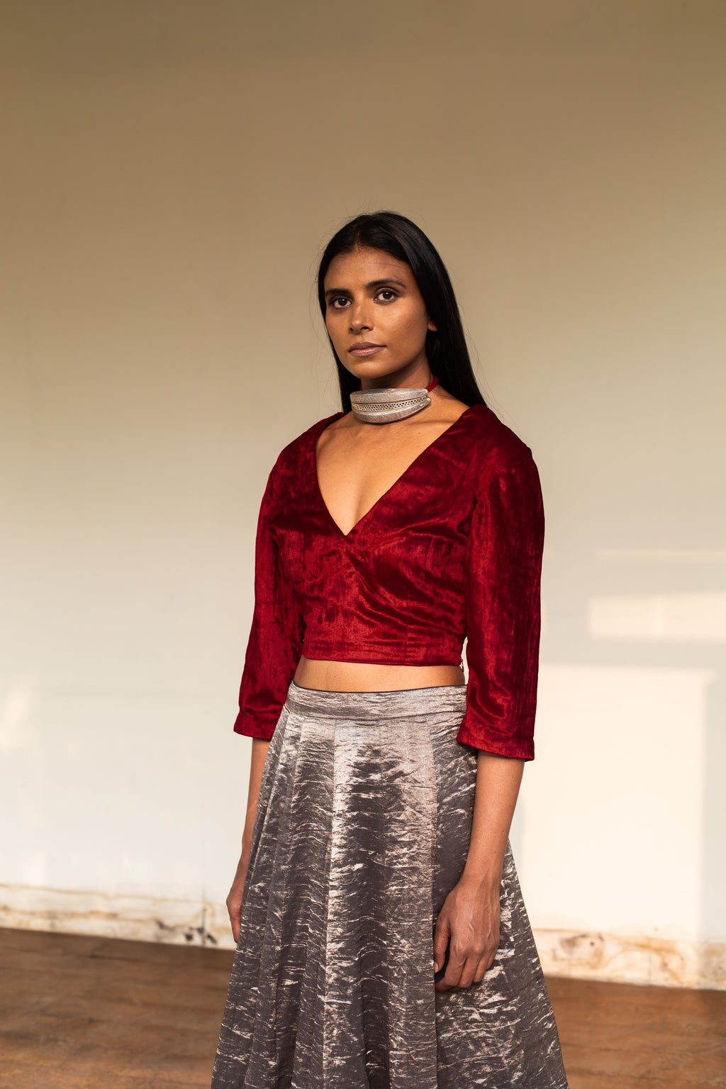 Silver Black Tissue Lehenga Set