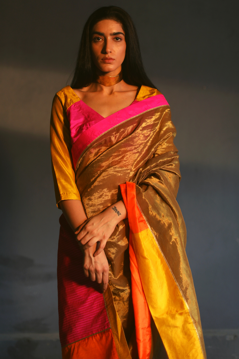 Sari In Antique Gold Handloom Tissue