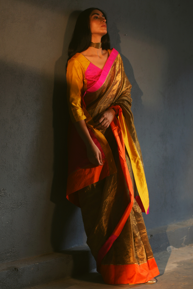 Sari In Antique Gold Handloom Tissue