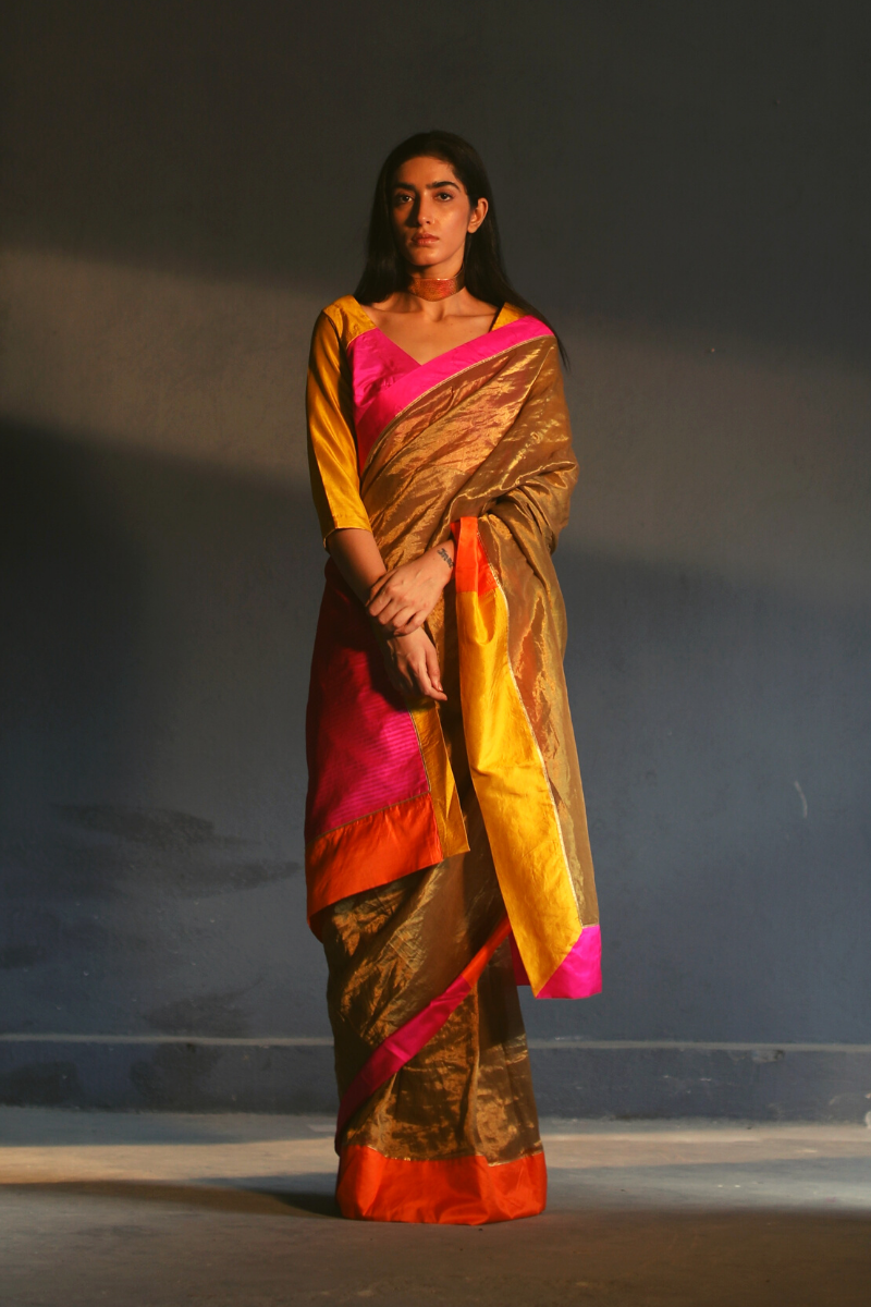 Sari In Antique Gold Handloom Tissue