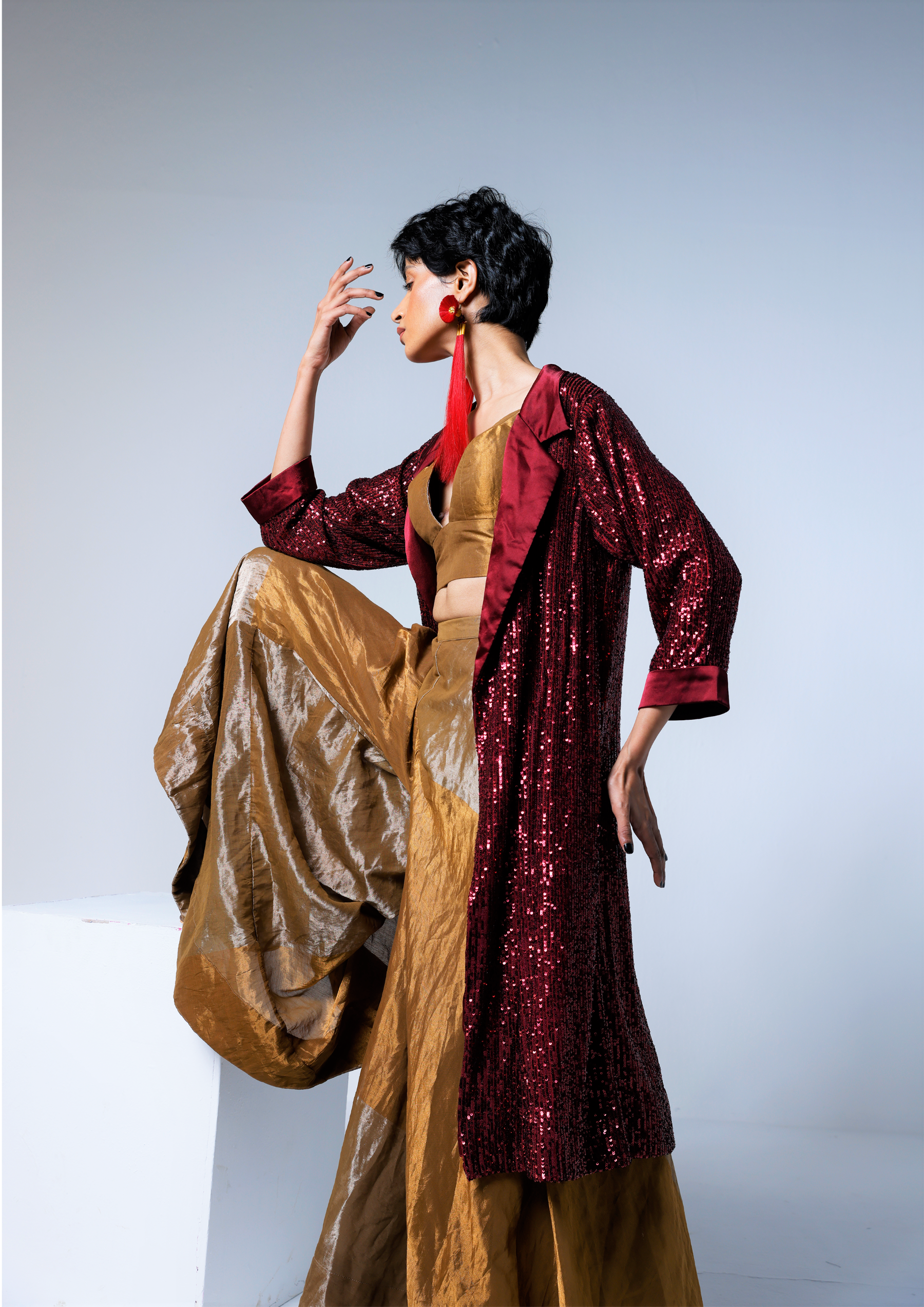 Garara in Half & Half Copper gold & silver Tissue