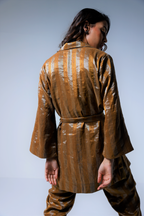 Oversized Blazer & Cigarette pants in Gold and Silver stripes Tissue