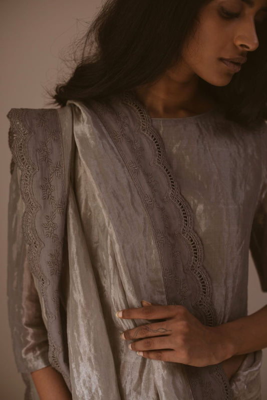 Smokey grey tissue Saree